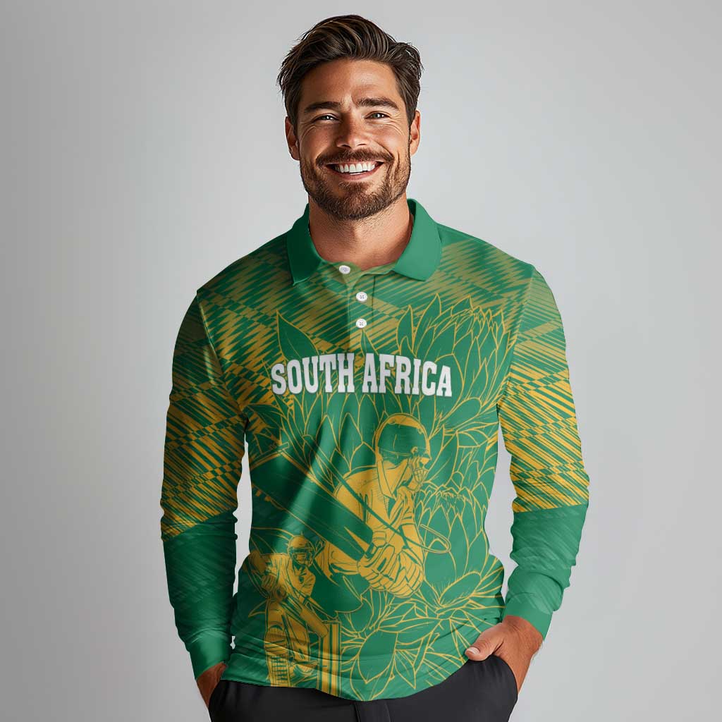 Custom Cricket South Africa Long Sleeve Polo Shirt Proteas Go Champion Green Version - Wonder Print Shop