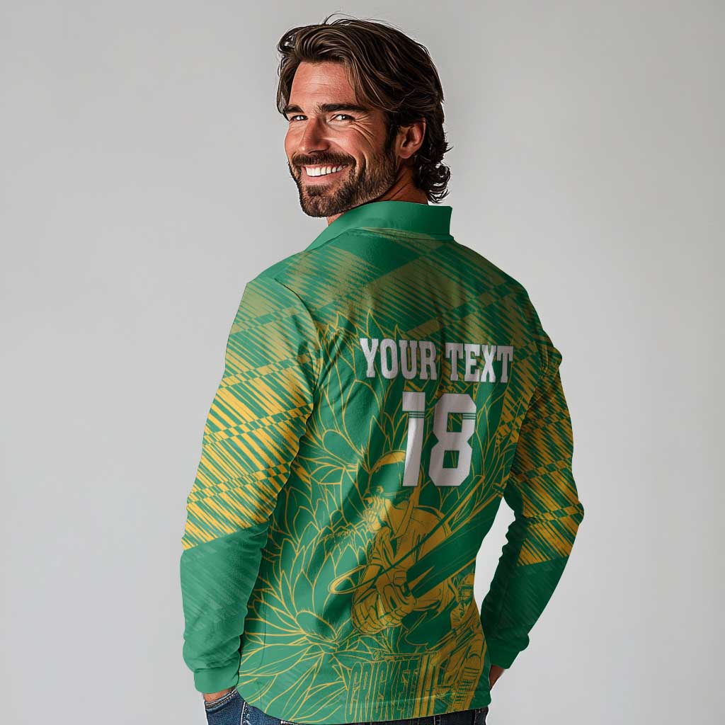 Custom Cricket South Africa Long Sleeve Polo Shirt Proteas Go Champion Green Version - Wonder Print Shop