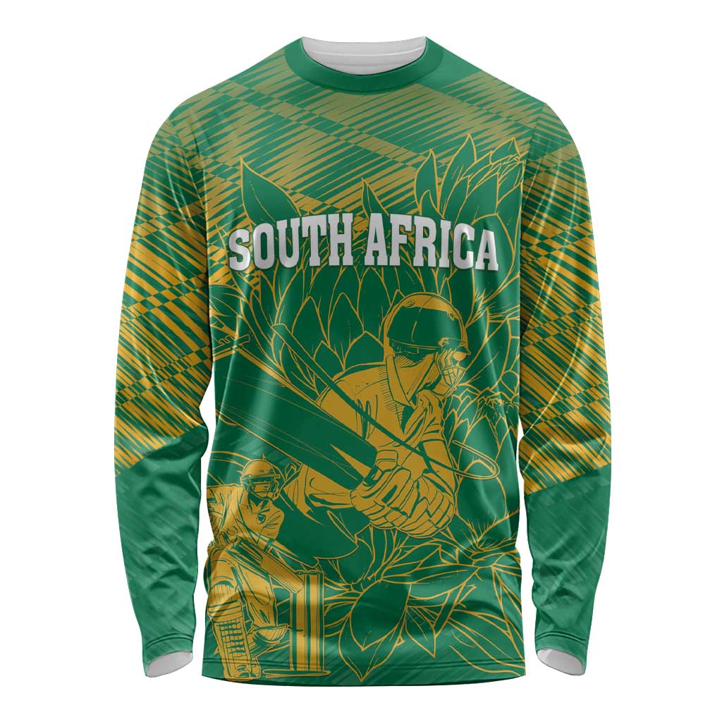 Custom Cricket South Africa Long Sleeve Shirt Proteas Go Champion Green Version - Wonder Print Shop