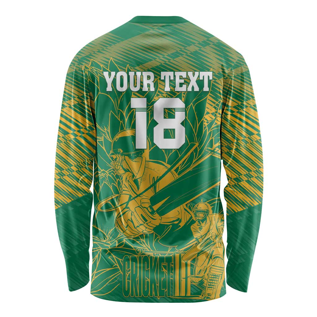 Custom Cricket South Africa Long Sleeve Shirt Proteas Go Champion Green Version - Wonder Print Shop
