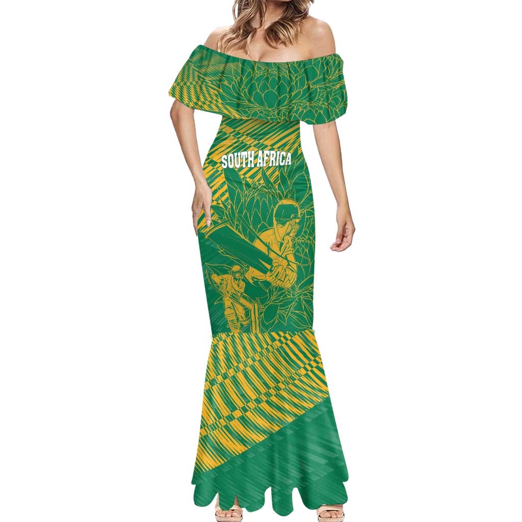 Custom Cricket South Africa Mermaid Dress Proteas Go Champion Green Version - Wonder Print Shop