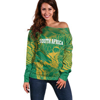 Custom Cricket South Africa Off Shoulder Sweater Proteas Go Champion Green Version - Wonder Print Shop