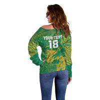 Custom Cricket South Africa Off Shoulder Sweater Proteas Go Champion Green Version - Wonder Print Shop
