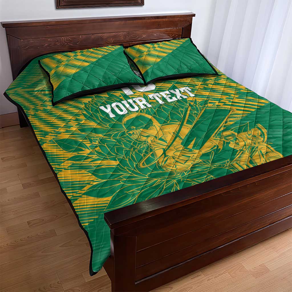 Custom Cricket South Africa Quilt Bed Set Proteas Go Champion Green Version - Wonder Print Shop