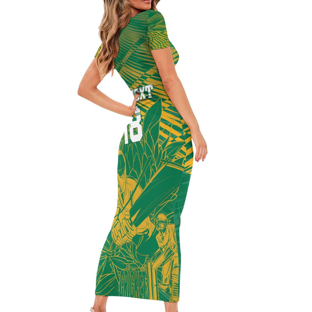 Custom Cricket South Africa Short Sleeve Bodycon Dress Proteas Go Champion Green Version - Wonder Print Shop