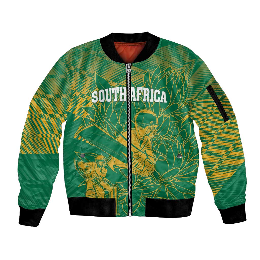 Custom Cricket South Africa Sleeve Zip Bomber Jacket Proteas Go Champion Green Version - Wonder Print Shop