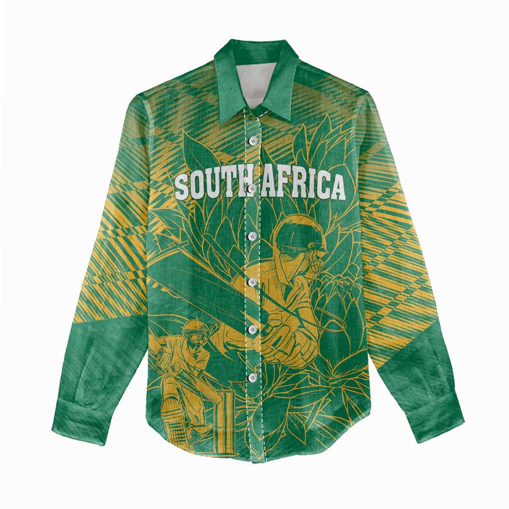 Custom Cricket South Africa Women Casual Shirt Proteas Go Champion Green Version - Wonder Print Shop