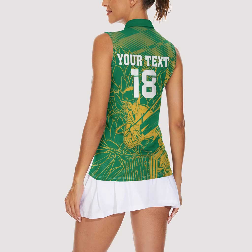 Custom Cricket South Africa Women Sleeveless Polo Shirt Proteas Go Champion Green Version - Wonder Print Shop