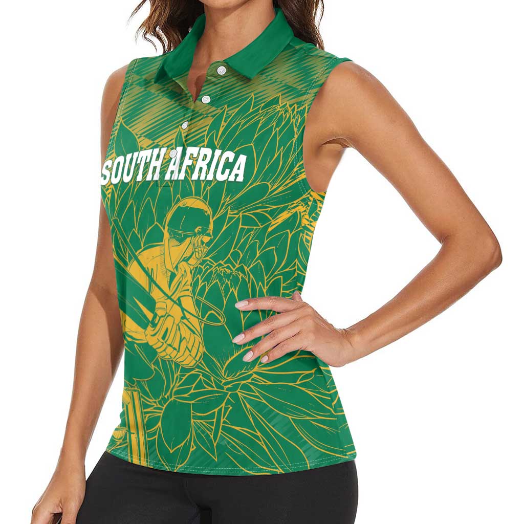 Custom Cricket South Africa Women Sleeveless Polo Shirt Proteas Go Champion Green Version - Wonder Print Shop