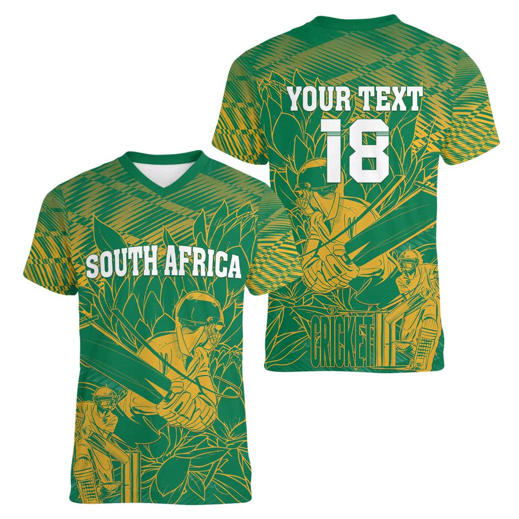 Custom Cricket South Africa Women V-Neck T-Shirt Proteas Go Champion Green Version - Wonder Print Shop