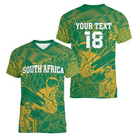Custom Cricket South Africa Women V-Neck T-Shirt Proteas Go Champion Green Version - Wonder Print Shop