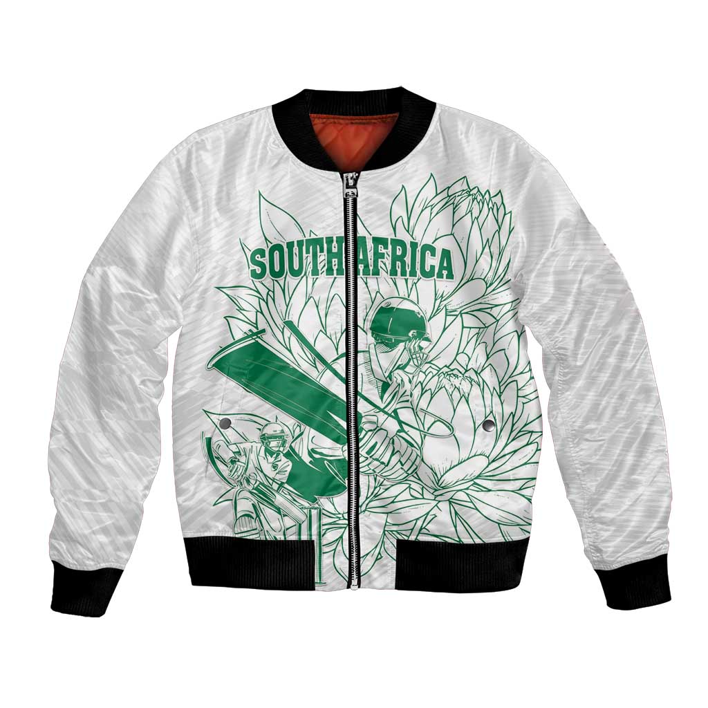 Custom Cricket South Africa Bomber Jacket Proteas Go Champion White Version - Wonder Print Shop