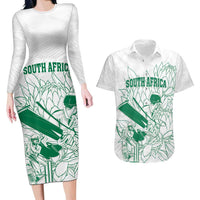 Custom Cricket South Africa Couples Matching Long Sleeve Bodycon Dress and Hawaiian Shirt Proteas Go Champion White Version - Wonder Print Shop