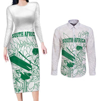 Custom Cricket South Africa Couples Matching Long Sleeve Bodycon Dress and Long Sleeve Button Shirt Proteas Go Champion White Version - Wonder Print Shop