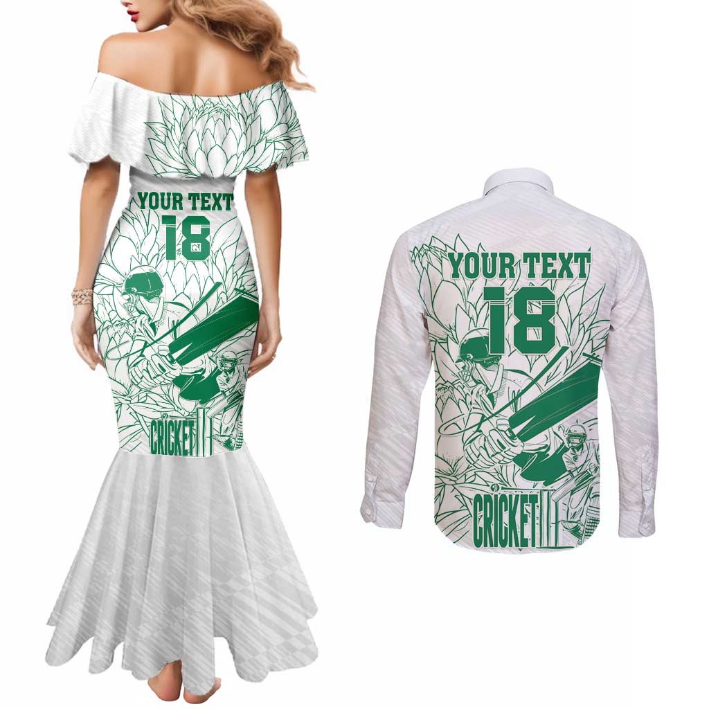 Custom Cricket South Africa Couples Matching Mermaid Dress and Long Sleeve Button Shirt Proteas Go Champion White Version - Wonder Print Shop