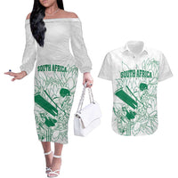 Custom Cricket South Africa Couples Matching Off The Shoulder Long Sleeve Dress and Hawaiian Shirt Proteas Go Champion White Version - Wonder Print Shop