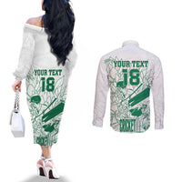 Custom Cricket South Africa Couples Matching Off The Shoulder Long Sleeve Dress and Long Sleeve Button Shirt Proteas Go Champion White Version - Wonder Print Shop