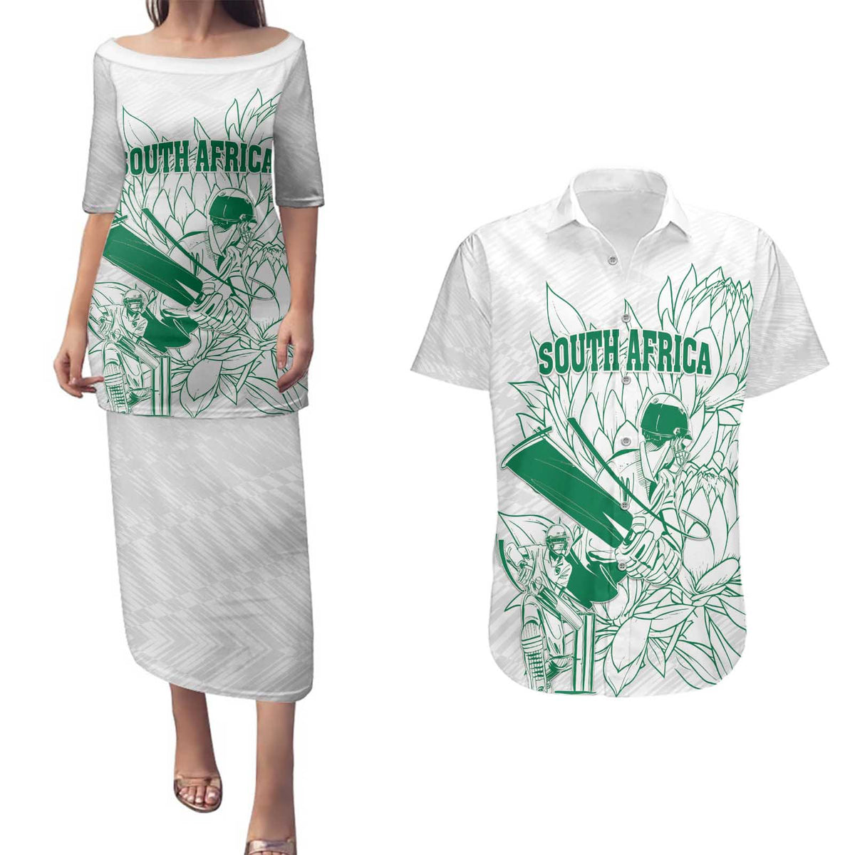 Custom Cricket South Africa Couples Matching Puletasi and Hawaiian Shirt Proteas Go Champion White Version - Wonder Print Shop
