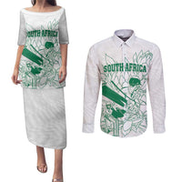 Custom Cricket South Africa Couples Matching Puletasi and Long Sleeve Button Shirt Proteas Go Champion White Version - Wonder Print Shop
