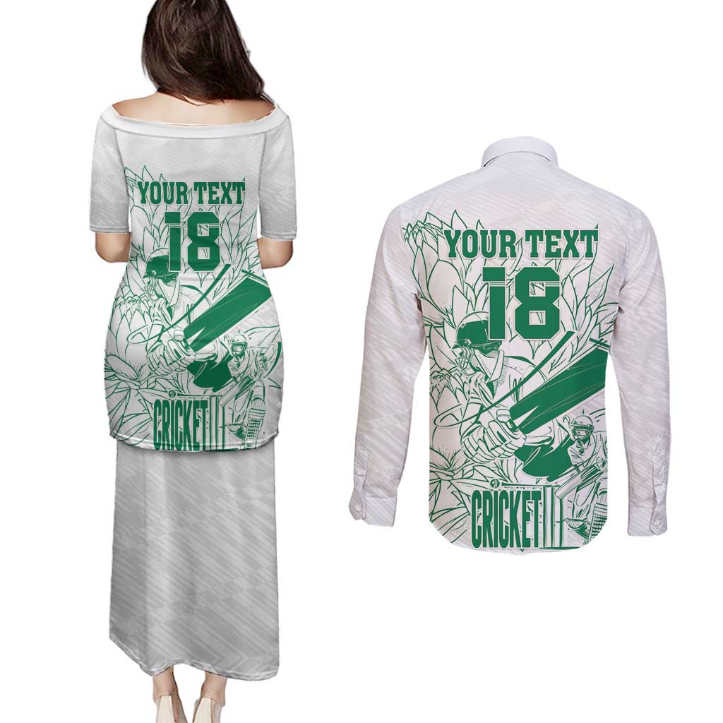 Custom Cricket South Africa Couples Matching Puletasi and Long Sleeve Button Shirt Proteas Go Champion White Version - Wonder Print Shop