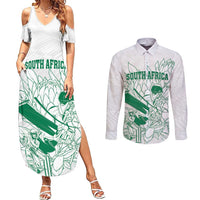 Custom Cricket South Africa Couples Matching Summer Maxi Dress and Long Sleeve Button Shirt Proteas Go Champion White Version - Wonder Print Shop