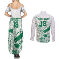 Custom Cricket South Africa Couples Matching Summer Maxi Dress and Long Sleeve Button Shirt Proteas Go Champion White Version - Wonder Print Shop