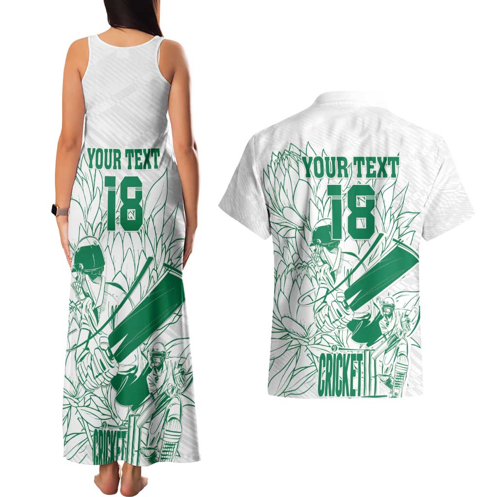 Custom Cricket South Africa Couples Matching Tank Maxi Dress and Hawaiian Shirt Proteas Go Champion White Version - Wonder Print Shop