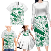 Custom Cricket South Africa Family Matching Long Sleeve Bodycon Dress and Hawaiian Shirt Proteas Go Champion White Version - Wonder Print Shop