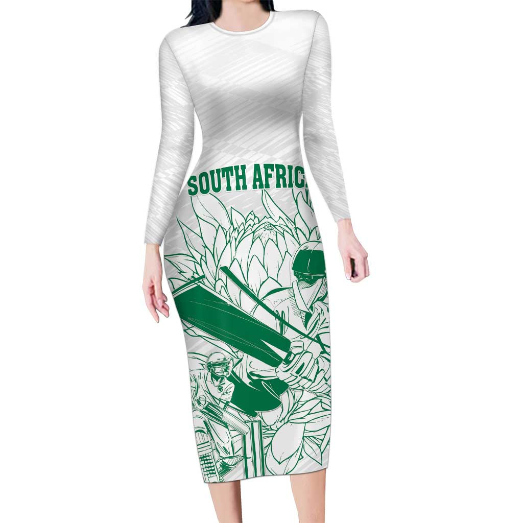 Custom Cricket South Africa Family Matching Long Sleeve Bodycon Dress and Hawaiian Shirt Proteas Go Champion White Version - Wonder Print Shop