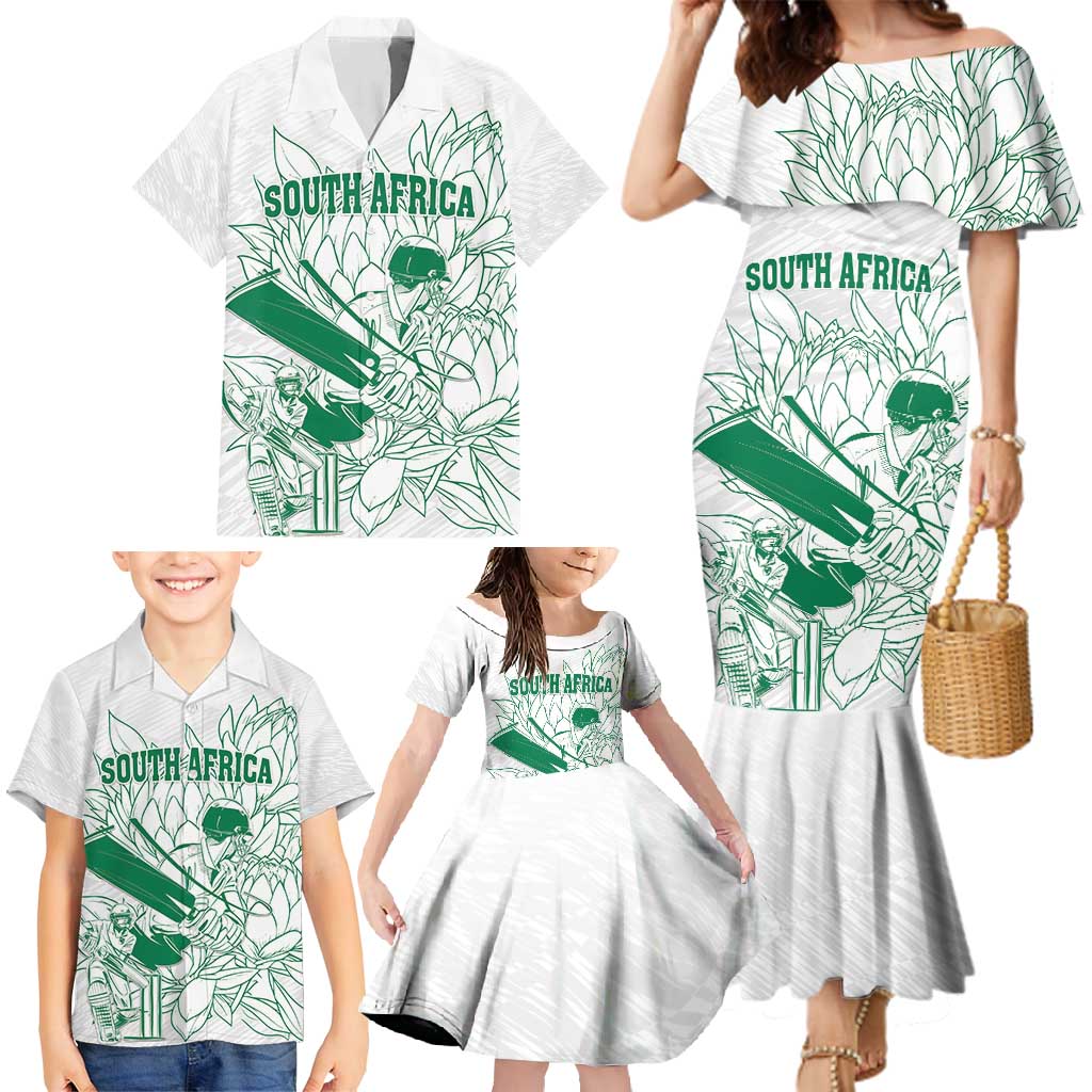 Custom Cricket South Africa Family Matching Mermaid Dress and Hawaiian Shirt Proteas Go Champion White Version - Wonder Print Shop