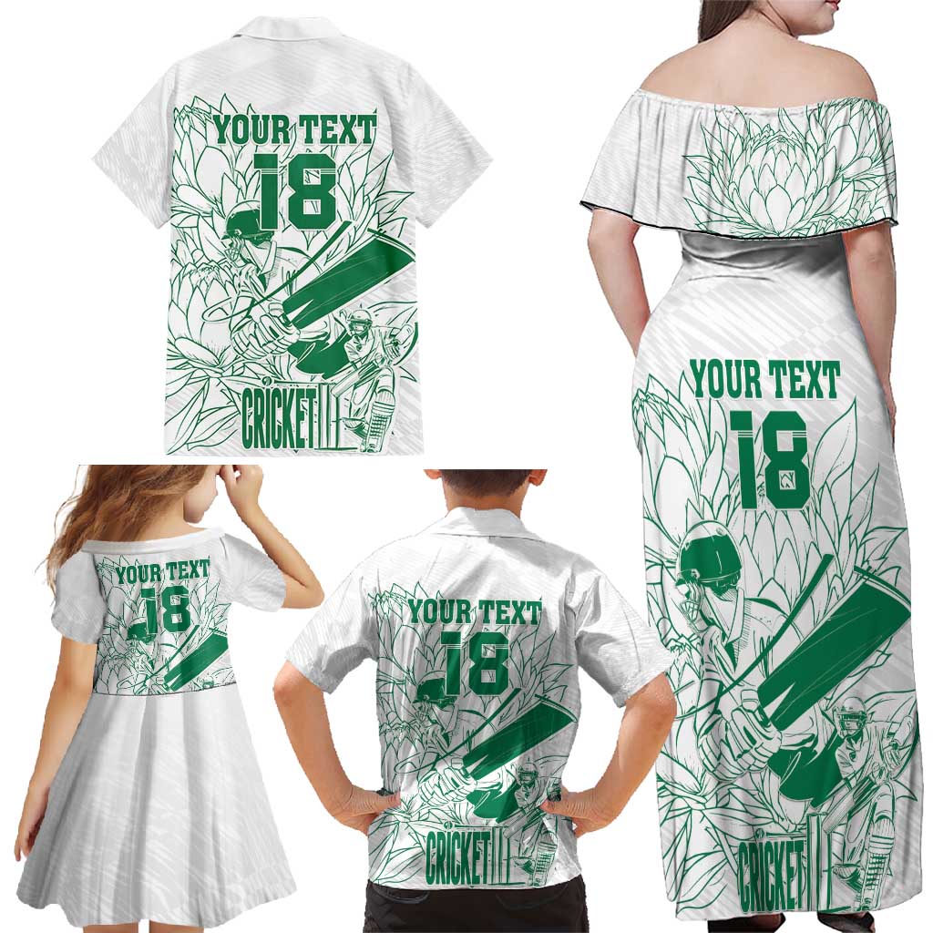 Custom Cricket South Africa Family Matching Off Shoulder Maxi Dress and Hawaiian Shirt Proteas Go Champion White Version - Wonder Print Shop