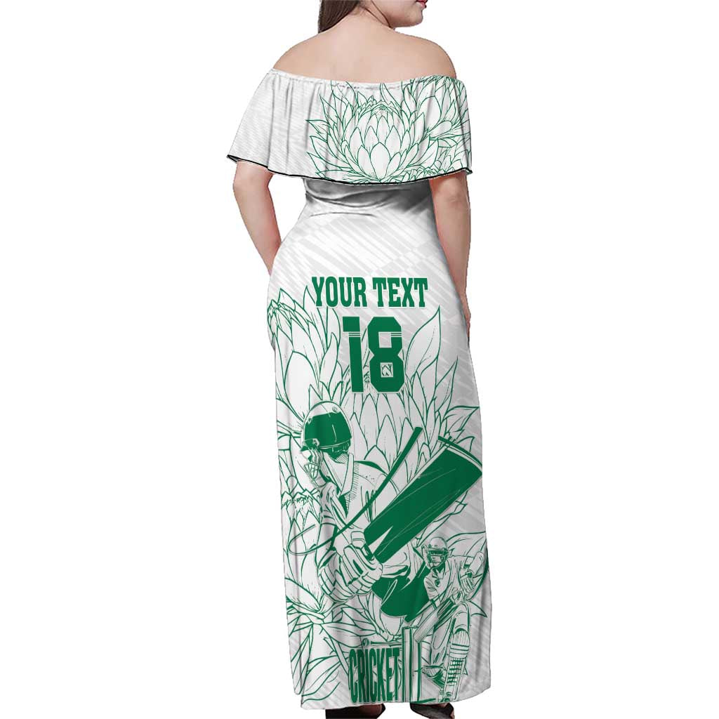 Custom Cricket South Africa Family Matching Off Shoulder Maxi Dress and Hawaiian Shirt Proteas Go Champion White Version - Wonder Print Shop