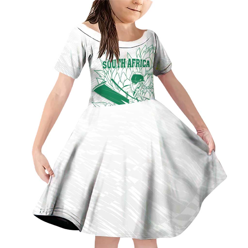 Custom Cricket South Africa Family Matching Off Shoulder Short Dress and Hawaiian Shirt Proteas Go Champion White Version - Wonder Print Shop