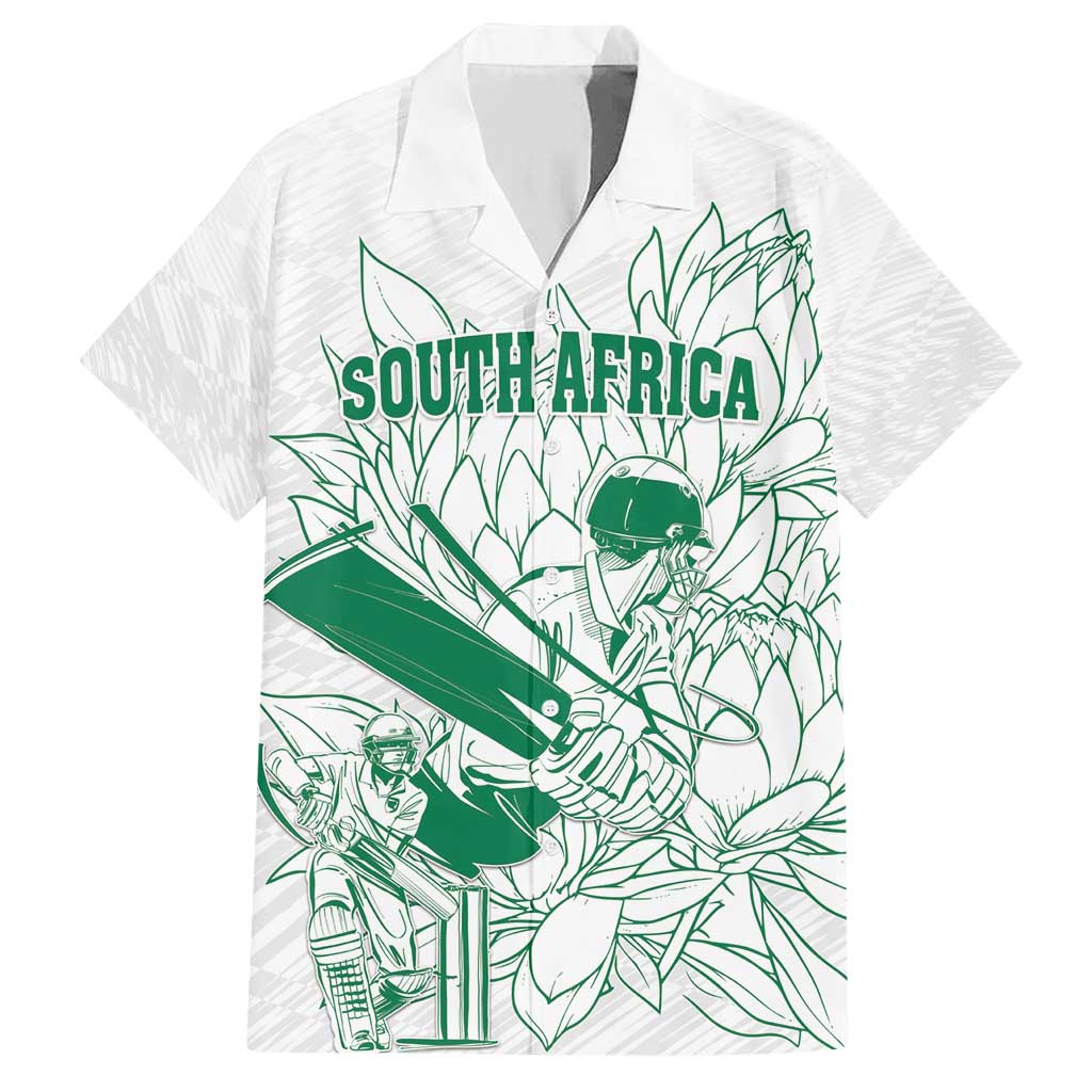 Custom Cricket South Africa Family Matching Short Sleeve Bodycon Dress and Hawaiian Shirt Proteas Go Champion White Version - Wonder Print Shop