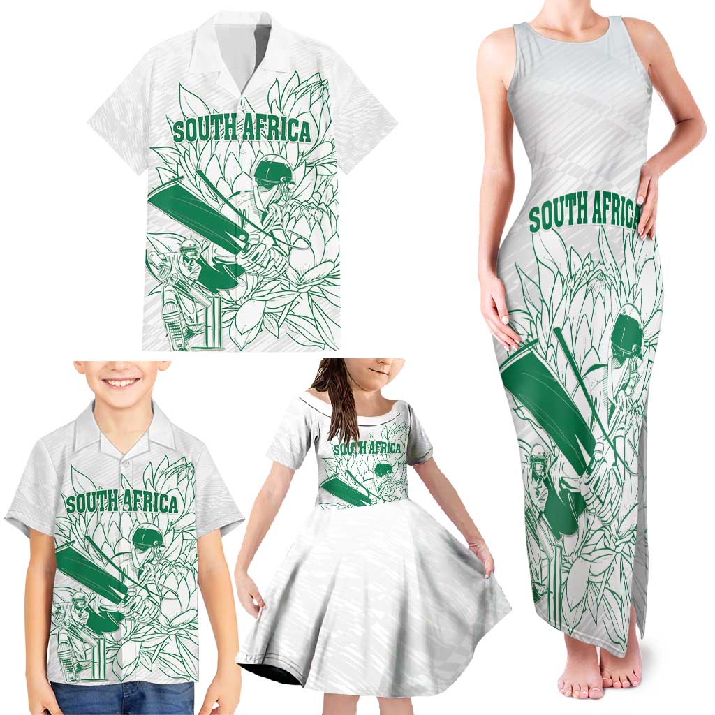 Custom Cricket South Africa Family Matching Tank Maxi Dress and Hawaiian Shirt Proteas Go Champion White Version - Wonder Print Shop