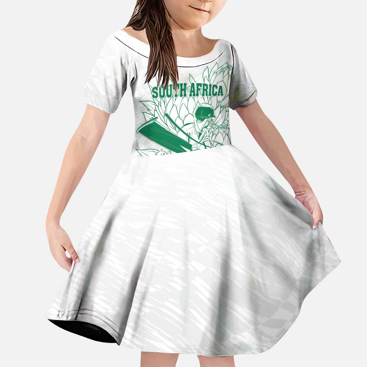 Custom Cricket South Africa Kid Short Sleeve Dress Proteas Go Champion White Version - Wonder Print Shop