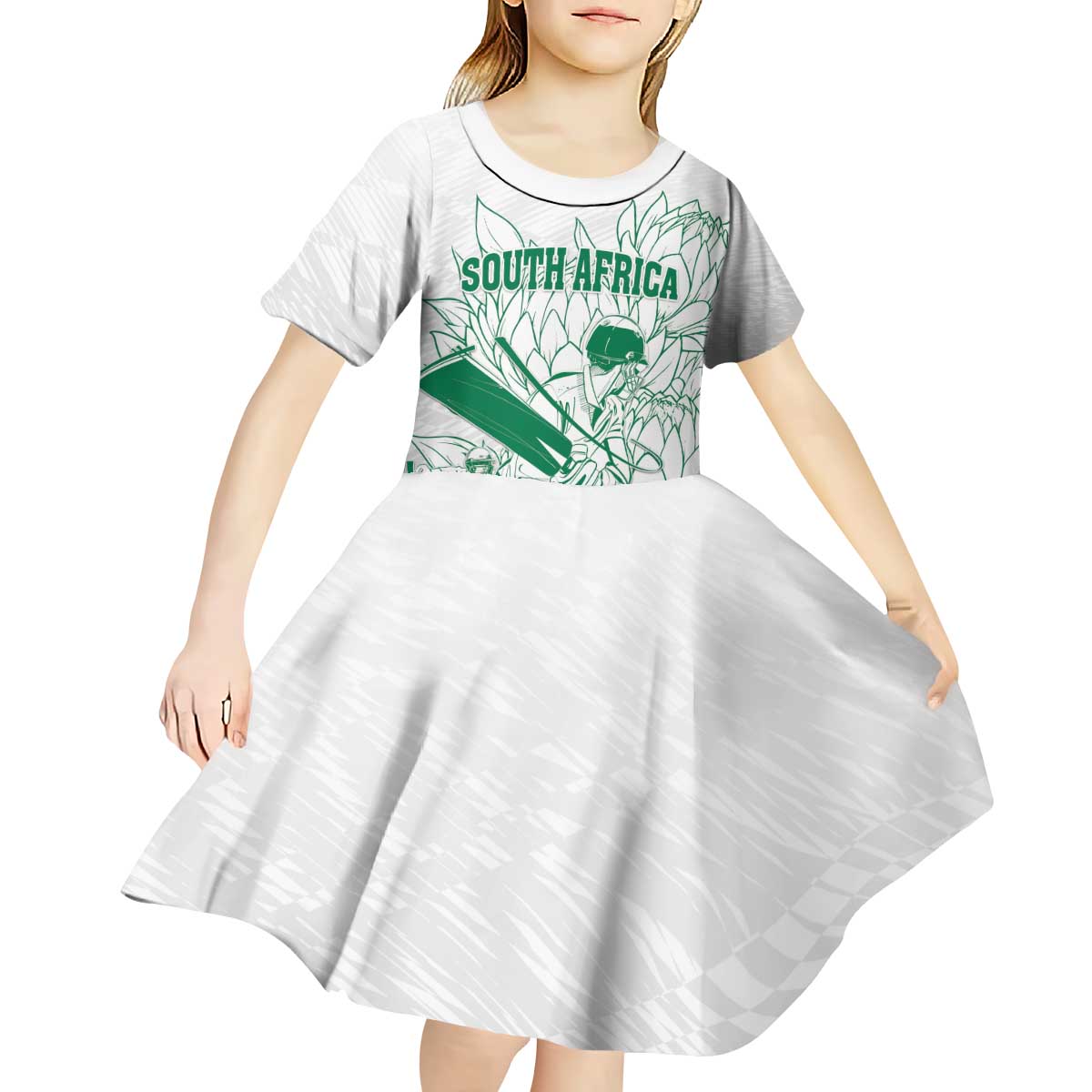 Custom Cricket South Africa Kid Short Sleeve Dress Proteas Go Champion White Version - Wonder Print Shop