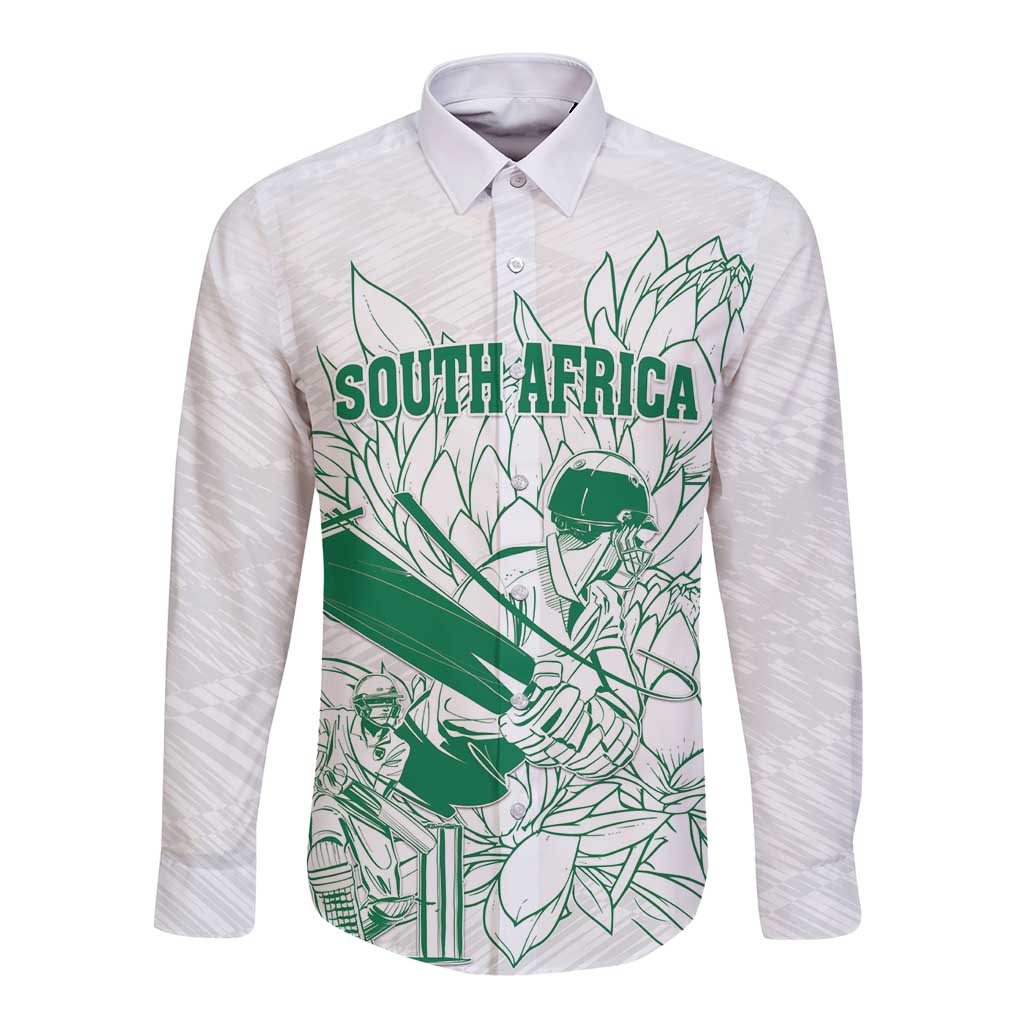 Custom Cricket South Africa Long Sleeve Button Shirt Proteas Go Champion White Version - Wonder Print Shop