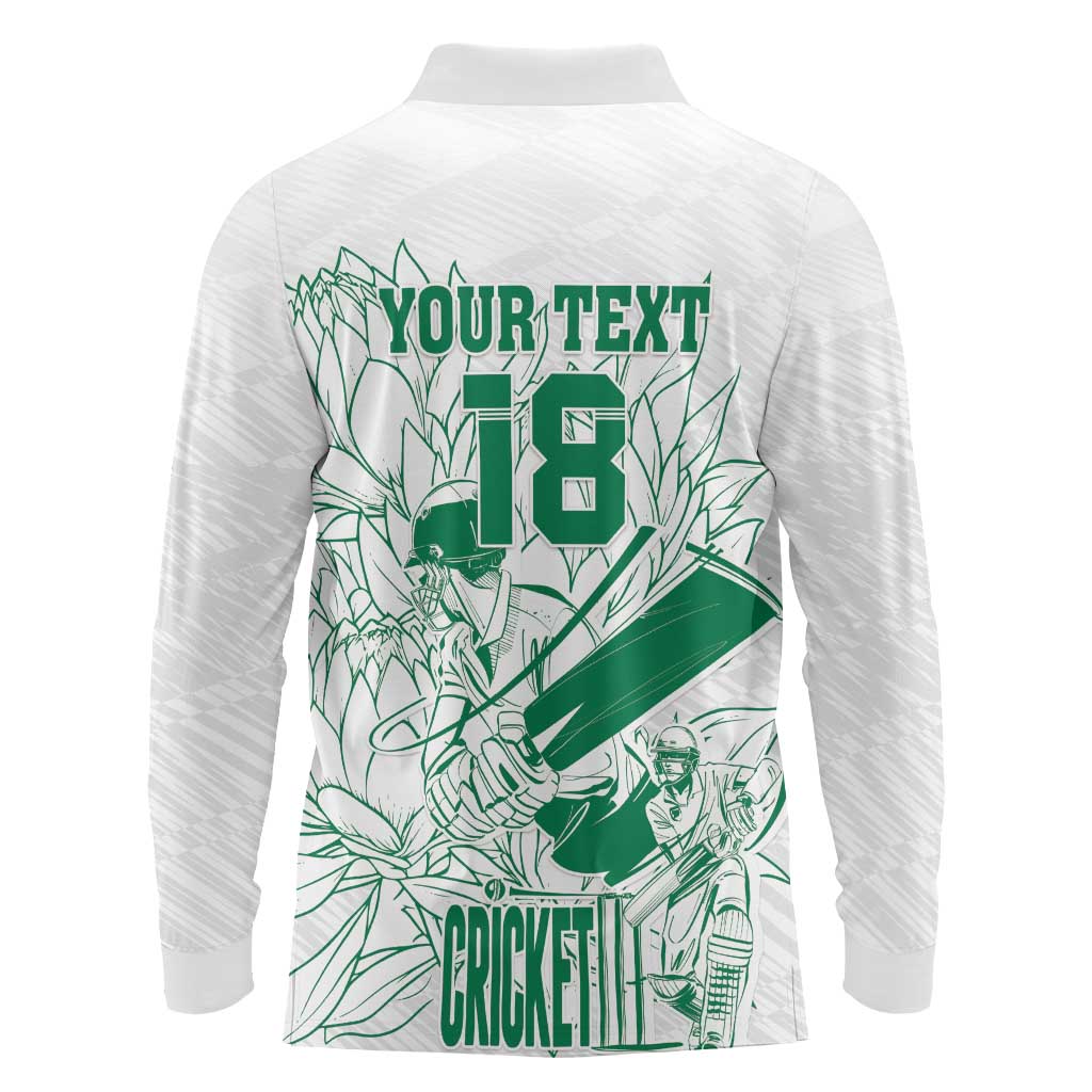 Custom Cricket South Africa Long Sleeve Polo Shirt Proteas Go Champion White Version - Wonder Print Shop