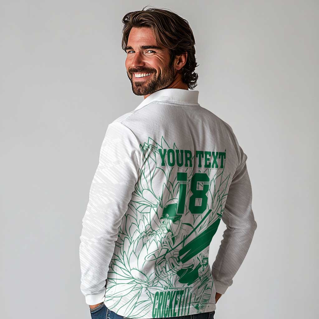 Custom Cricket South Africa Long Sleeve Polo Shirt Proteas Go Champion White Version - Wonder Print Shop