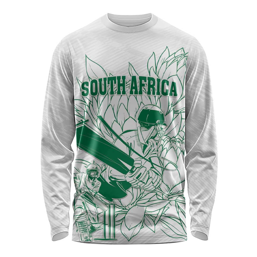 Custom Cricket South Africa Long Sleeve Shirt Proteas Go Champion White Version - Wonder Print Shop