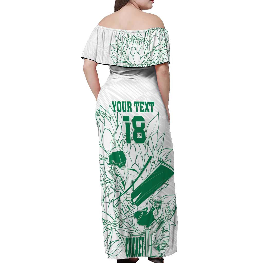 Custom Cricket South Africa Off Shoulder Maxi Dress Proteas Go Champion White Version - Wonder Print Shop