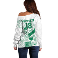 Custom Cricket South Africa Off Shoulder Sweater Proteas Go Champion White Version - Wonder Print Shop