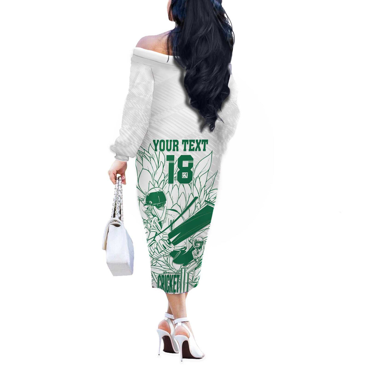 Custom Cricket South Africa Off The Shoulder Long Sleeve Dress Proteas Go Champion White Version - Wonder Print Shop
