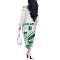 Custom Cricket South Africa Off The Shoulder Long Sleeve Dress Proteas Go Champion White Version - Wonder Print Shop