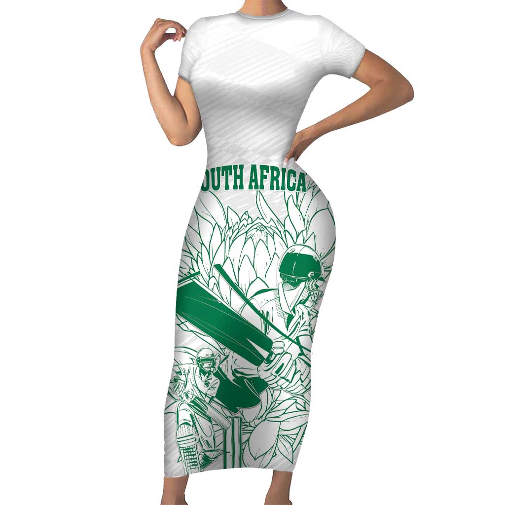 Custom Cricket South Africa Short Sleeve Bodycon Dress Proteas Go Champion White Version - Wonder Print Shop