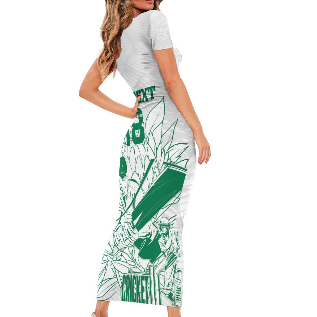 Custom Cricket South Africa Short Sleeve Bodycon Dress Proteas Go Champion White Version - Wonder Print Shop