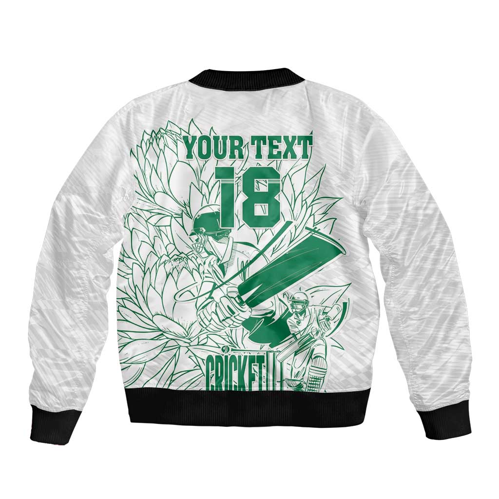 Custom Cricket South Africa Sleeve Zip Bomber Jacket Proteas Go Champion White Version - Wonder Print Shop