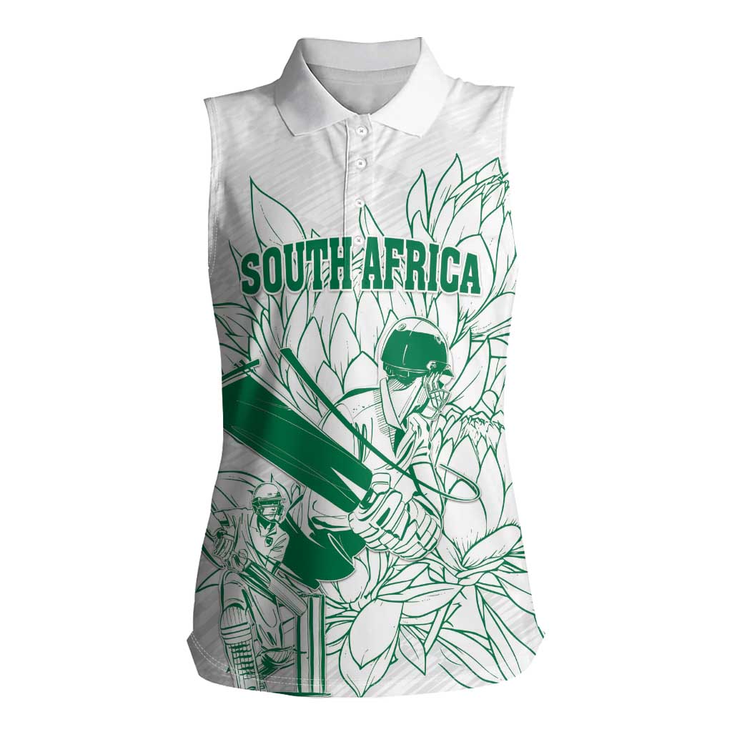 Custom Cricket South Africa Women Sleeveless Polo Shirt Proteas Go Champion White Version - Wonder Print Shop