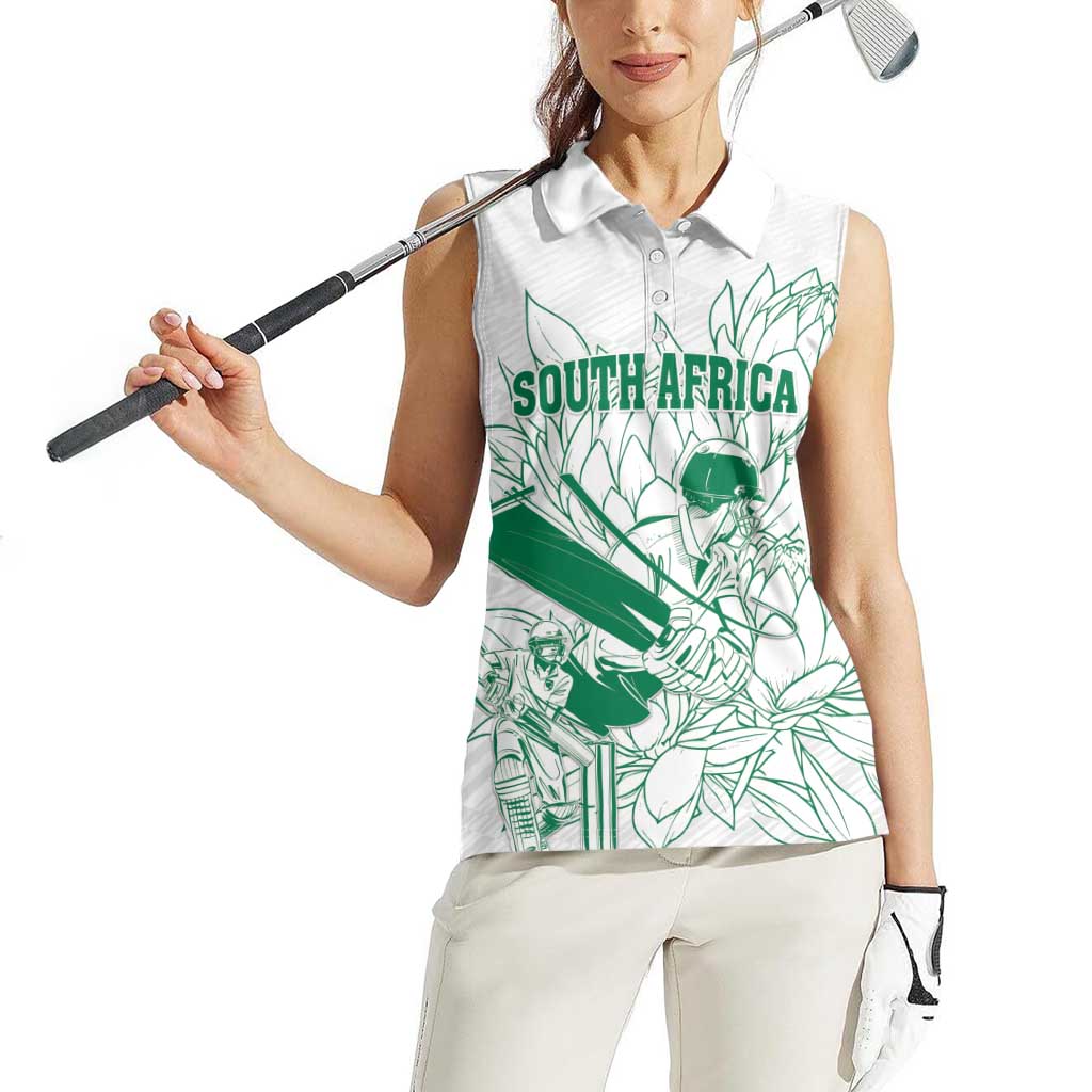 Custom Cricket South Africa Women Sleeveless Polo Shirt Proteas Go Champion White Version - Wonder Print Shop
